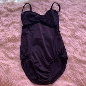 Black Camisole Leotard W/Blue Flower Details